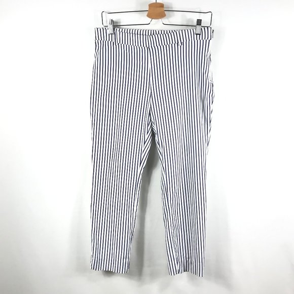 Jules Leopold Crop Pants Womens Medium Striped Navy Blue Pull On Stretch Ankle - Picture 1 of 10